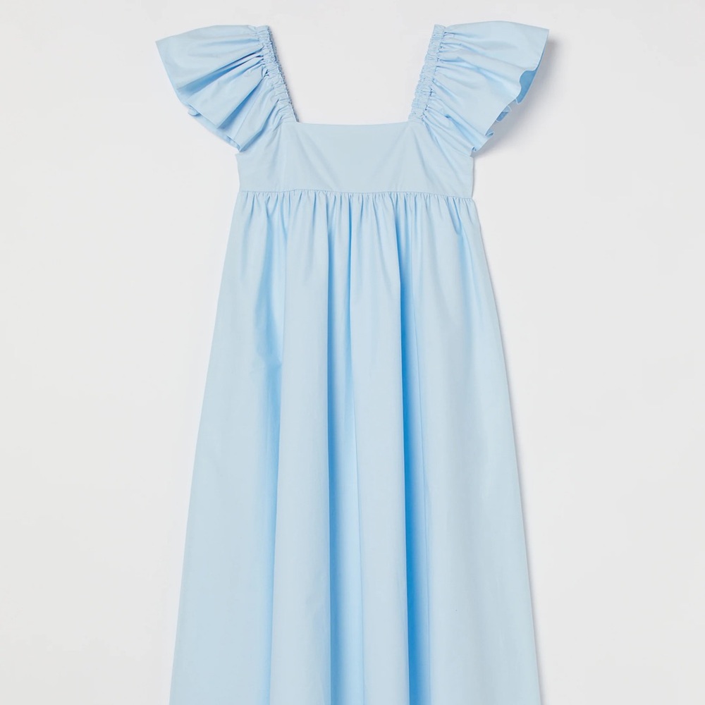 Light Blue Maxi Dress with Ruffled Sleeves